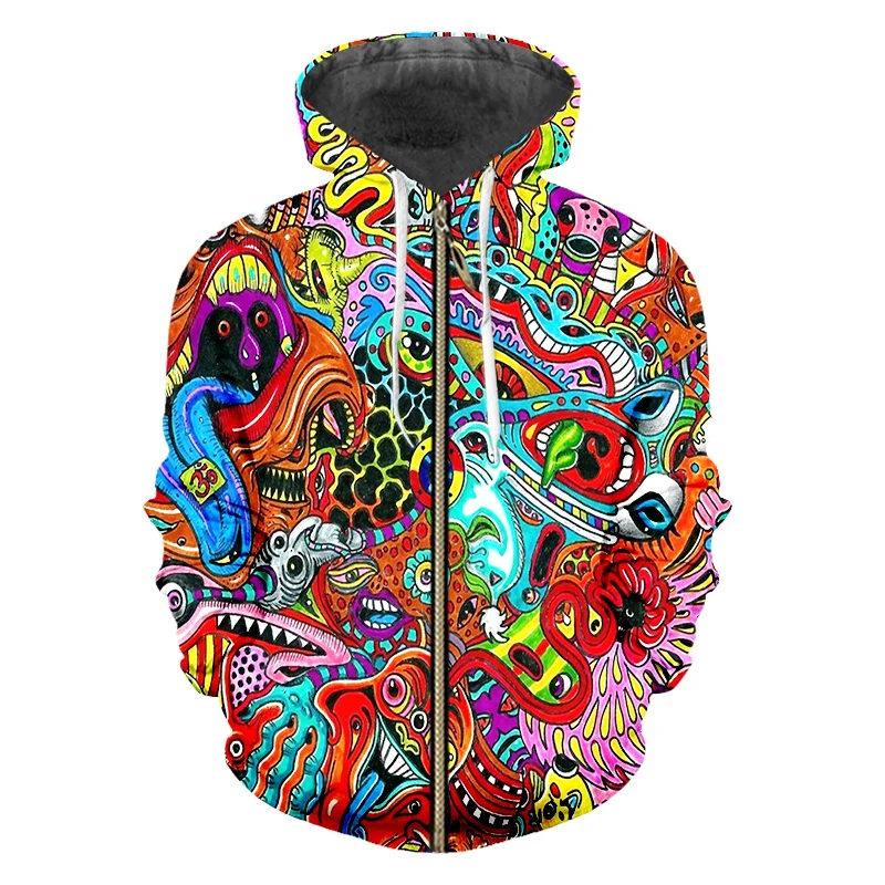 OGKB Zipper Hoodies Men's New Loose 3D Jacket Print Red Ghost Hiphop Big Size Habiliment Unisex Zip Up Sweatshirts | Мужская одежда