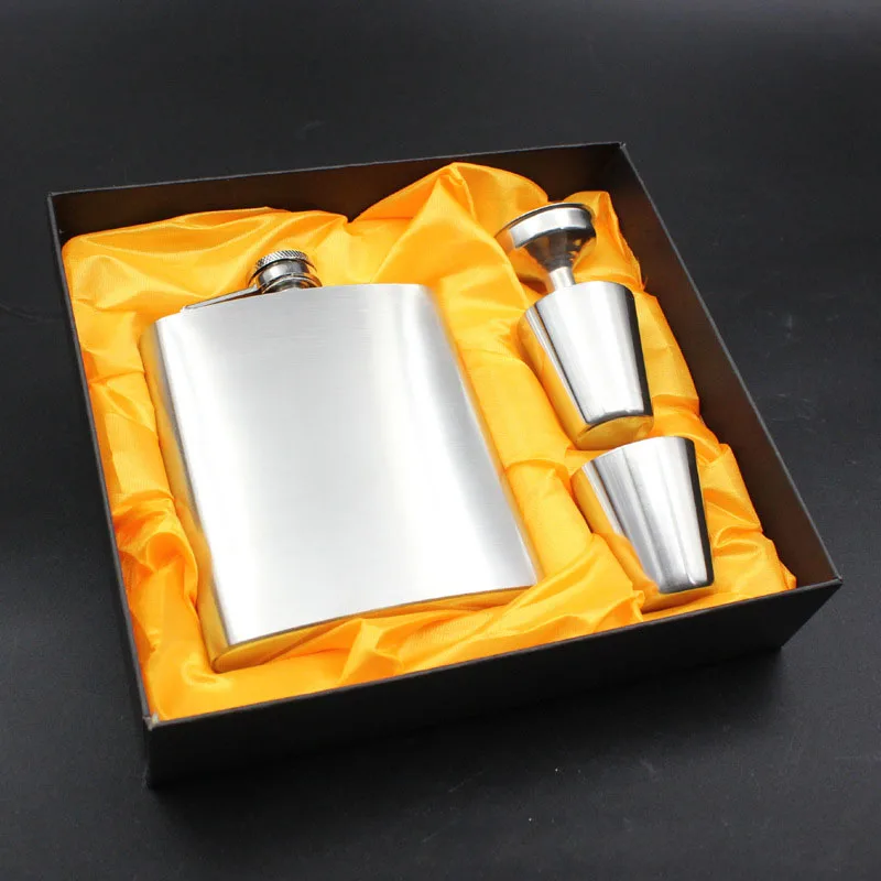 

100set/lot 304 Stainless Steel Portable 6 oz Hip Flask + 2pcs Small Wine Cup+1pcs Funnel With Gift Box Set ZA4622