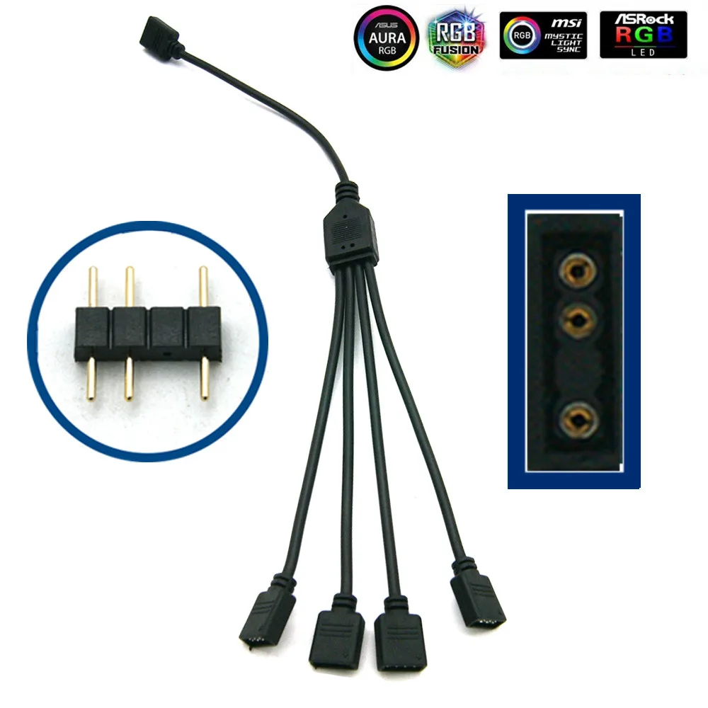 Материнская плата AURA RGB разветвитель Интерфейс 12 V/5 V прибор приемно-D-RGB синхронизации концентратор передачи мм, удлиняющий кабель, для ASUS GIGABYTE MSI - Цвет лезвия: 1-4(3Pin 5V)