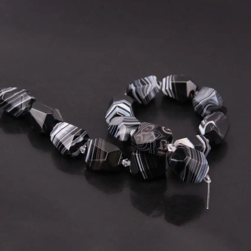15.5&quotstrand Natural Black Striped Agates Faceted Nugget Achate Loose Beads Onxy Cut Spacer Pendant Necklace Charm Jewelry | Украшения и