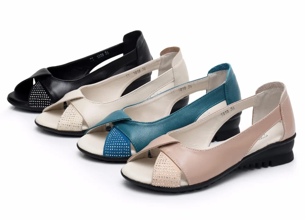 

GKTINOO Women Sandals Genuine Leather Sandals Low Wedges Summer Shoes Female Peep Toe Sandals Women Casual Shoes Big Size 35-42