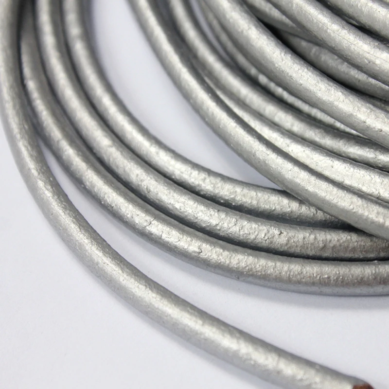 

AaaZee 1 Yard 5mm Round Silver Real Cow Hide Leather Cord for Jewelry Making, Bracelet Craft RLG5M276