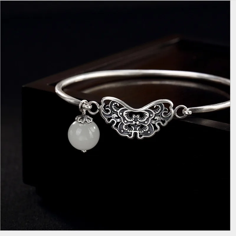 Женский тонкий браслет из серебра 100% пробы в этническом стиле|Гибкие и жесткие