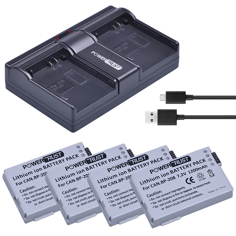 BP-208 BP208 4 шт. аккумулятор камеры + USB двойное зарядное устройство для Canon DC10 DC19 DC20 DC21 DC22 DC40 DC50 DC51 DC95 DC100 DC200 DC201