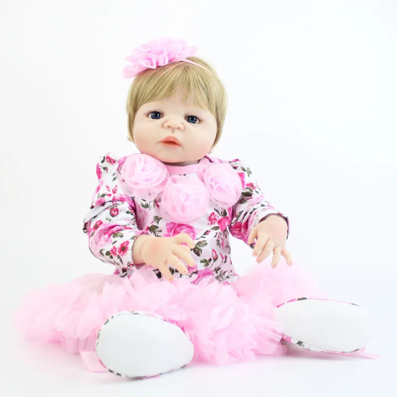 55 см полный силикона Reborn Baby Doll винил блондинка для новорожденных в стиле