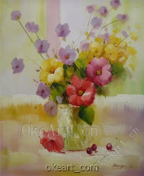 Hand Painted Impressionist Flower Oil Painting Red And Yellow Home Decoration Living Room Wall Pictures Free Shipping | Дом и сад