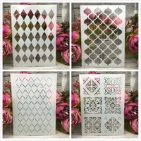 4pcslot a4 geometry square texture diy layering stencils painting scrapbook coloring embossing album decorative card template