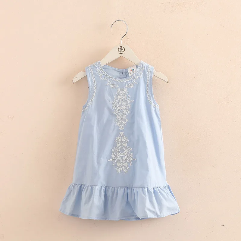 Hot Summer 2-10 Years Old Brief Kids Lace Embroidery Flower Floral Sleeveless Flounce Vest Tank Sundress Girls Dress Cotton