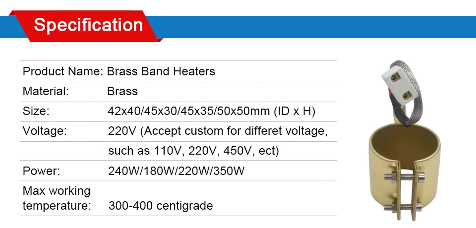 LJXH Нагревательный элемент 220V хомутовый нагреватель латунь 42x40 мм/45x30 мм/50x50 мм 240 W/180 W/350 W для машины для литья под давлением 1 шт