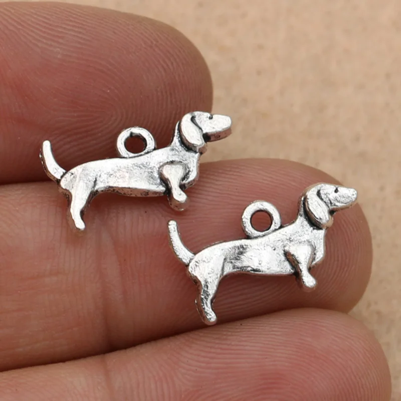 10pcs Dog Animal Charm Pendant fit Bracelet Necklace Antique Silver Plated Jewelry DIY Making Accessories 11x18mm | Украшения и