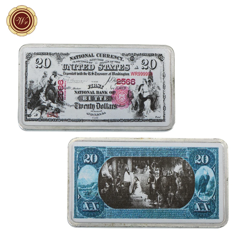 WR праздничные подарки 1875 год 20 доллар Note Money серебро бар Люкс 999 9 посеребренные