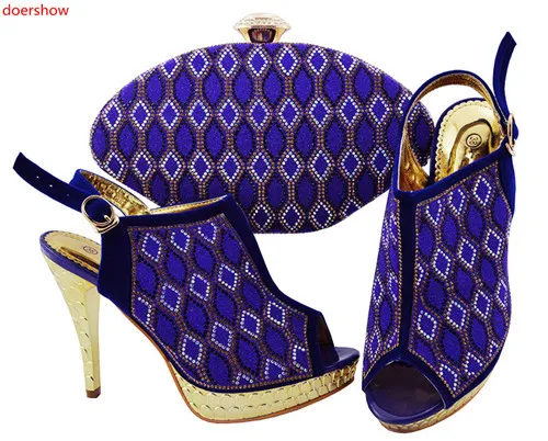 

Doershow/комплект из женских туфель и сумочки, новый женский комплект из обуви и сумки в итальянском стиле, комплект из итальянских туфель и сумочки синего цвета! HWD1-12