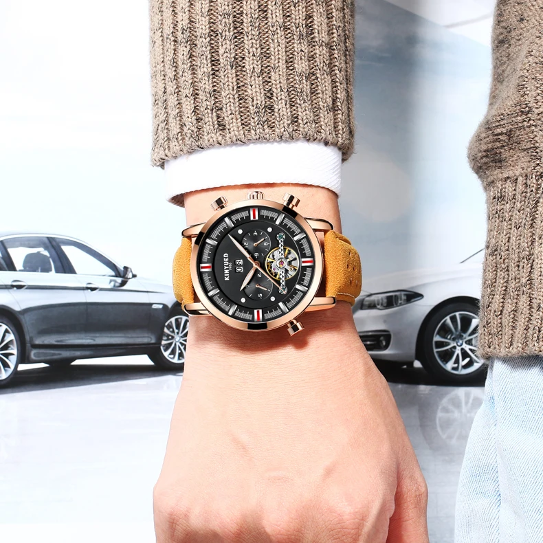 KINYUED Для мужчин s лучших брендов механические часы Роскошные Perpetual Tourbillon автоматические часы Для Мужчин Скелет календарь Relogio Masculino