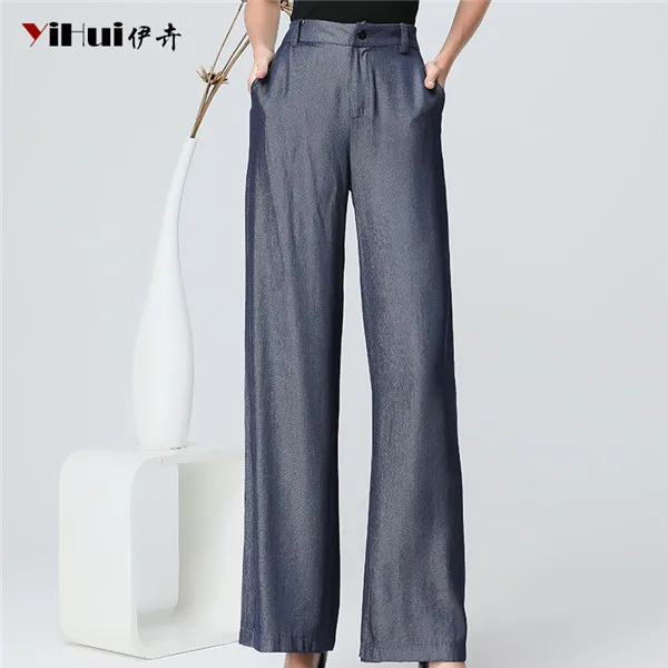 Blue Новинка лета, тонкие женские джинсы из Tencel, прямые, с высокой талией, на молнии, размера плюс 4XL, уличная одежда, повседневные женские штаны - Цвет: Blue