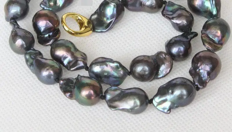 Красивый блеск 18 &quot17 мм барокко черный Возрожденный жемчуг Кеши ожерелье 36&quot |