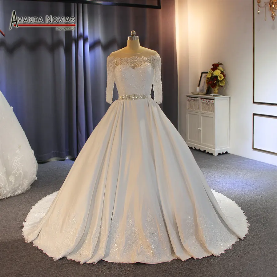 Vestido de noiva высокое качество с хорошая цена настоящая работа атласное свадебное платье