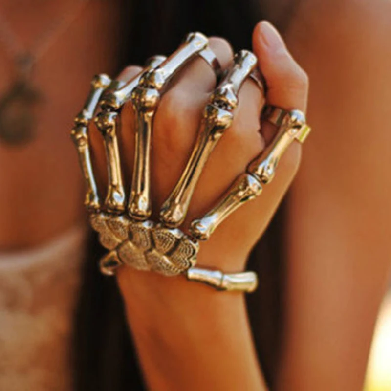 Стимпанк браслет ювелирные изделия Pulseiras Pulseira кости скелета черепа руки браслеты на пальцы и браслеты для женщин Хэллоуин ювелирные изделия