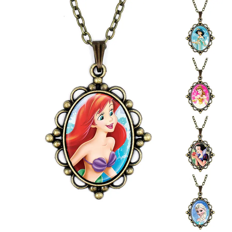 Античный бронзовый винтажный принцесса портрет стеклянный кулон ожерелье для