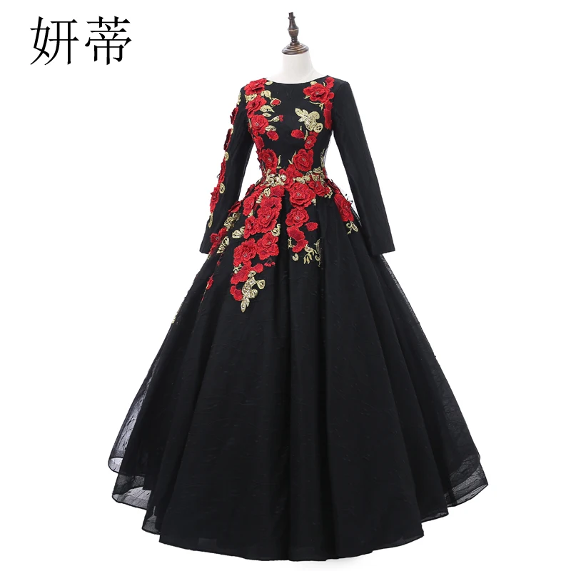 Винтажное черное кружевное бальное платье с длинным рукавом для выпускного