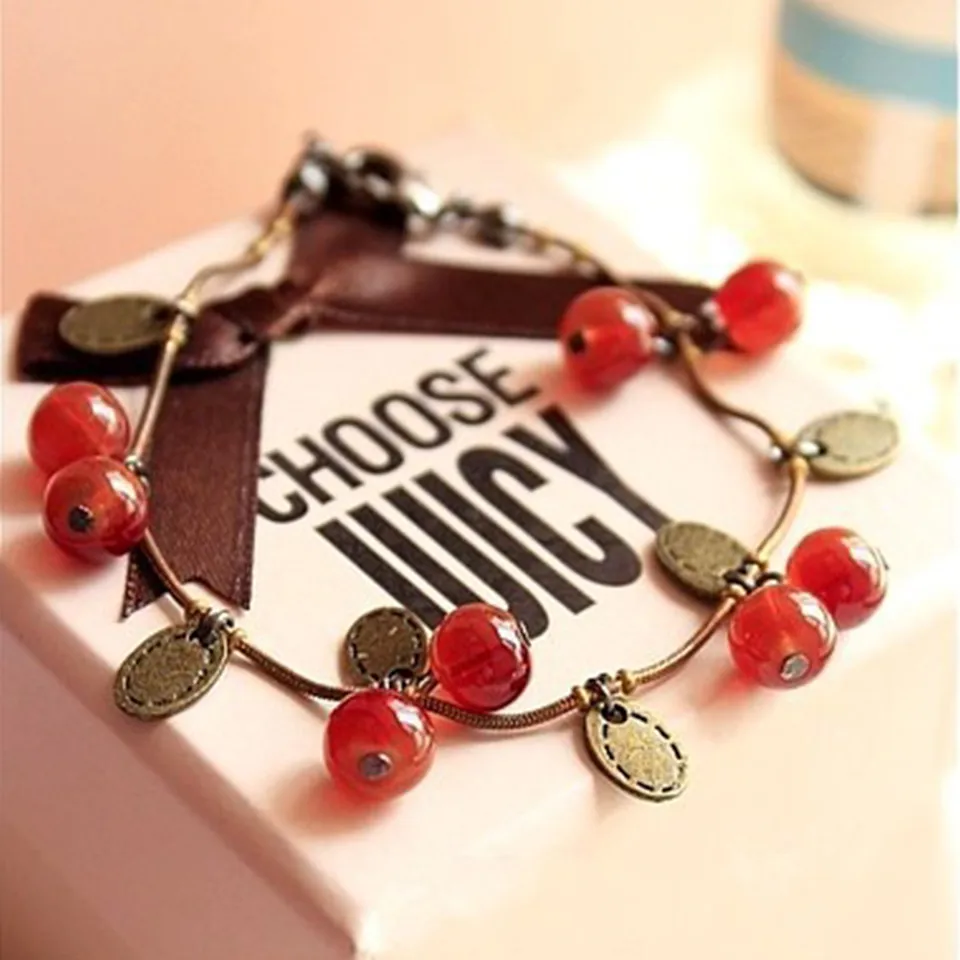 2019 милые красные Вишневый браслет Винтаж Круглый Монета медь цепи со стильными