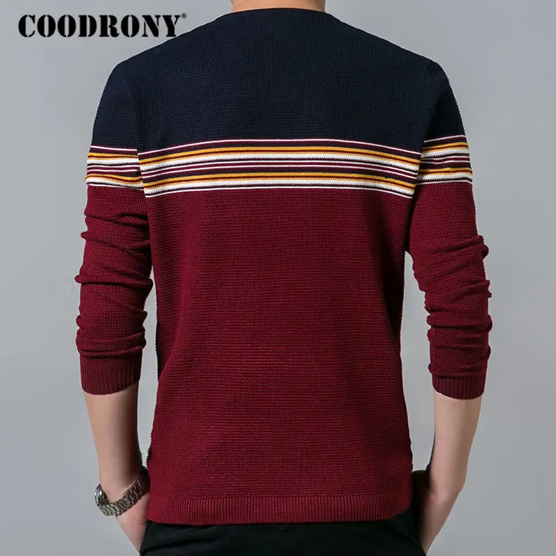 COODRONY, хлопковый шерстяной свитер для мужчин, зимние мужские теплые свитера, облегающий пуловер для мужчин, повседневный Полосатый пуловер с v-образным вырезом, мужские топы 7179