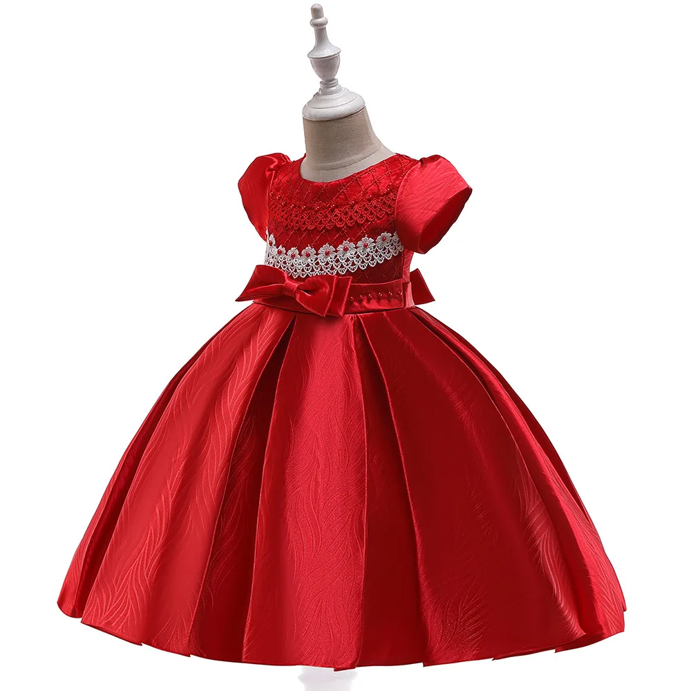 MQATZ Satin Lace Girl Dress Wicker Embossed Flower Baby Party Ball Gown Bow Kids Dresses Birthday Princess 4-13 Years | Детская одежда