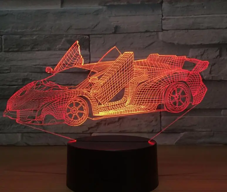 Car 1 Быстрая скорость спортивный автомобиль 3D ночник акриловая пластина 7 цветов меняющийся светодиодный настольный светильник 3D иллюзия лампы для мальчиков подарки - Испускаемый цвет: Car 1