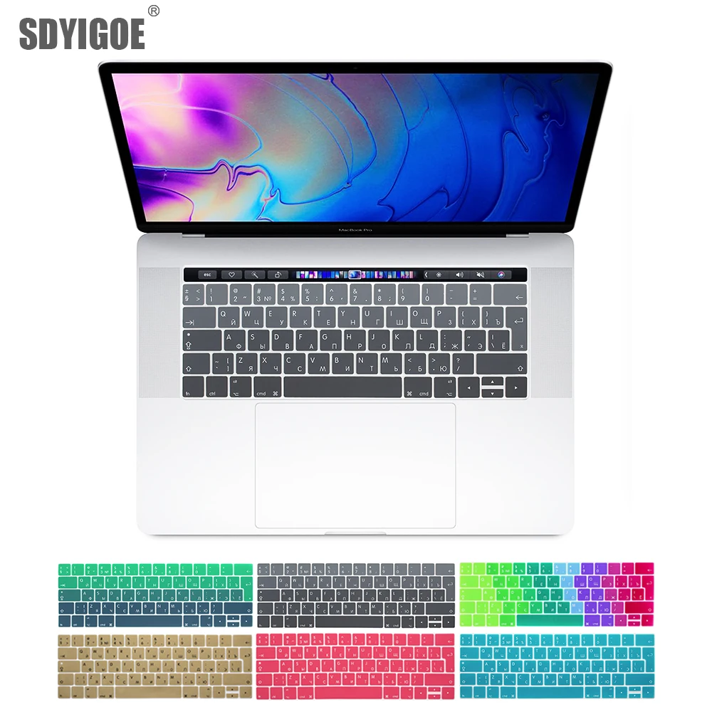 

EU Russian For Macbook pro 13 15 inch keyboard protective film Color keyboard cover For touch bar A1706 A1707 A1989 A1990 A2159