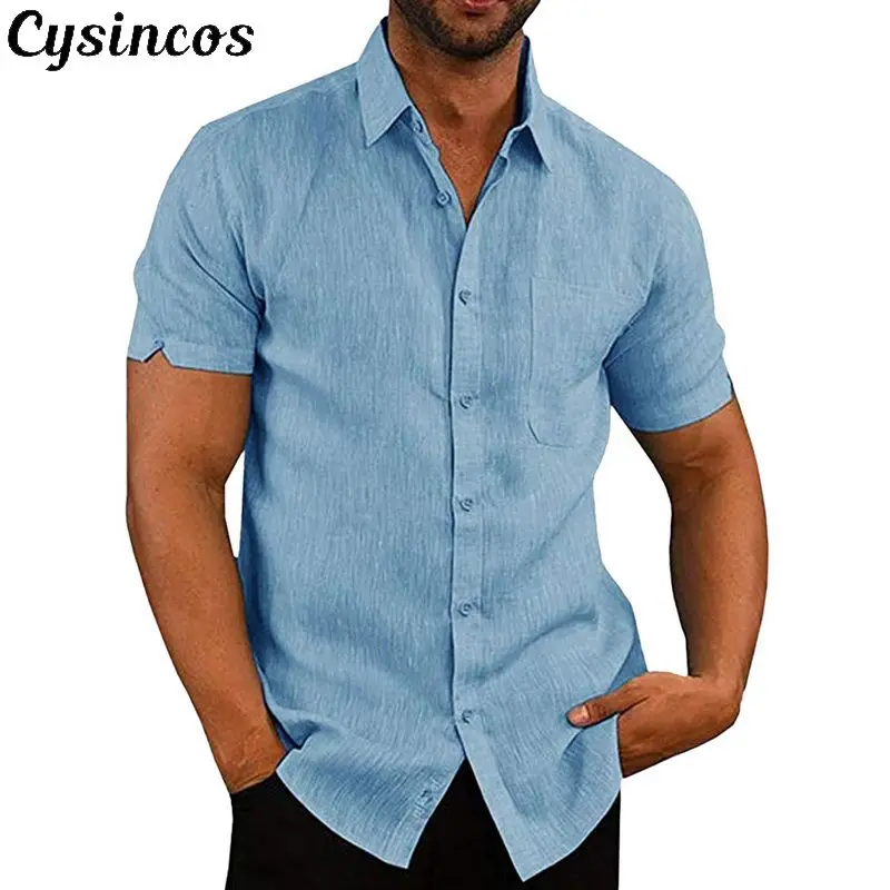 CYSINCOS 2019 Новые Рубашки Летние повседневные однотонные льняные рубашки мужские