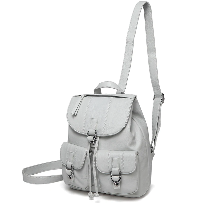 Mini-grayish White VASCHY мини кожаный рюкзак для женщин повседневный мягкий женский рюкзак кошелек Роскошный рюкзак для девочек рюкзак на шнурке - Цвет: Mini-grayish White