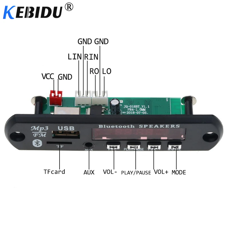Kebidu беспроводной Bluetooth V4.1 5-12 в MP3 WMA WAV декодер плата модуль аудио USB TF радио FM