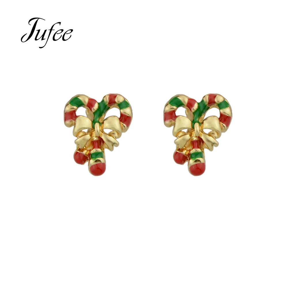 Jufee Мода bijoux Золото Цвет серьги гвоздики с синий и красный цвета бантом Pattern
