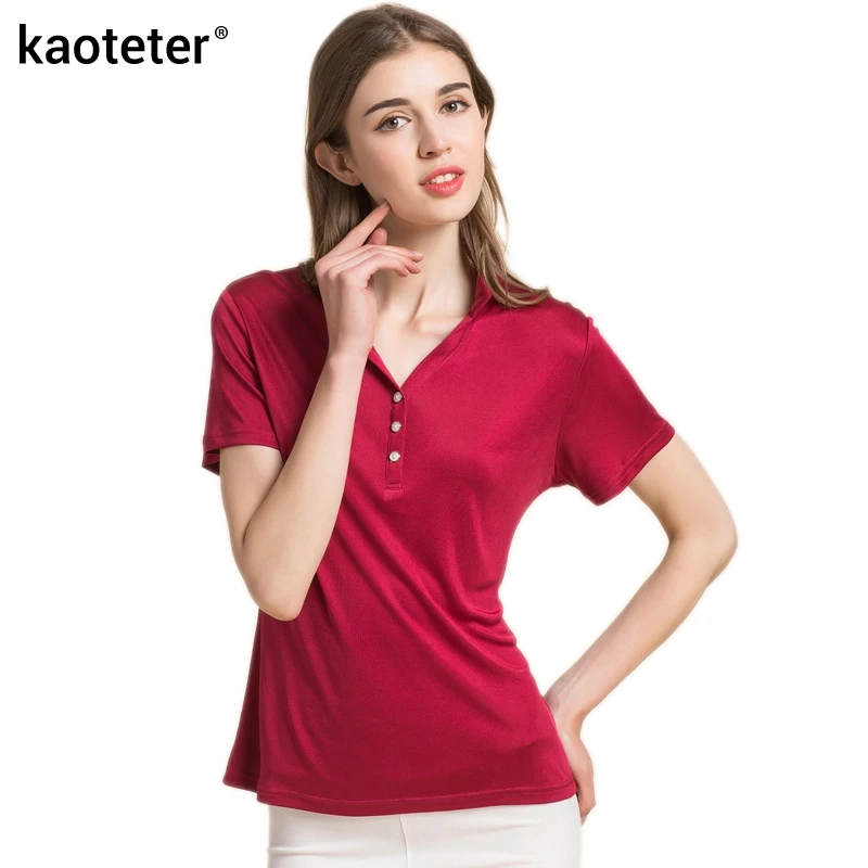 Женская футболка с короткими рукавами из 100% чистого шелка свободные