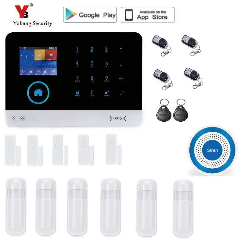YB103542 Французский, русский, испанский голос, беспроводная SIM GSM домашняя RFID Охранная ЖК-клавиатура с сенсорной клавиатурой wifi GSM сигнализация комплект датчиков - Цвет: YB103542