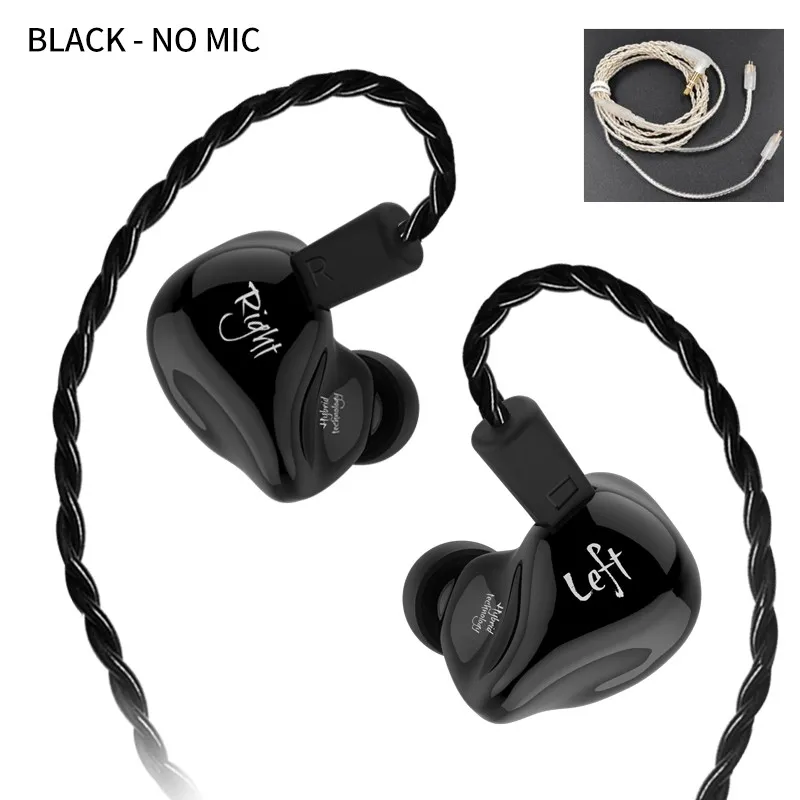 black no mic silver KZ ZS4 1BA+ 1DD Hifi спортивные наушники-вкладыши Динамический драйвер шумоподавление гарнитура с микрофоном замена кабеля KZ ZS10 KZ AS10 - Цвет: black no mic silver