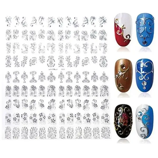 Ногтей инструменты дизайн акрил 108 шт. 3D Серебряный цветок Nail Art Наклейки надписи штамповка украшения DIY инструменты дропшиппинг Aug14