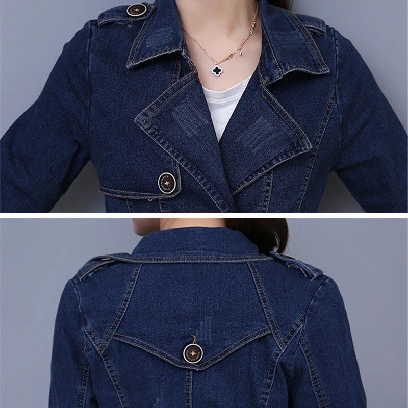 2019 Autumn Denim Jacket Coat Women Double-breasted Full Sleeves Vintage Windbreaker Female Long Jean Outerwear Tops R640 | Женская