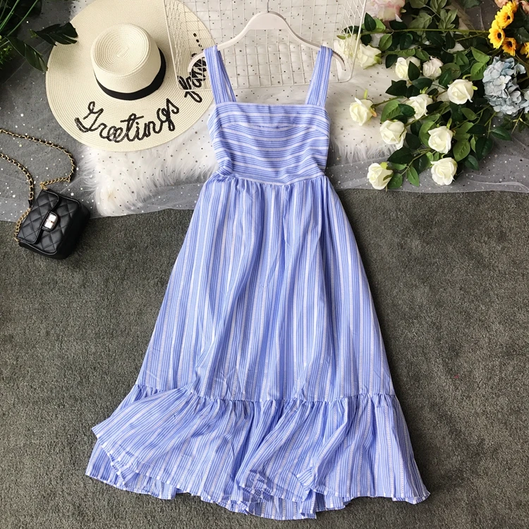 Летнее платье женское сексуальное Полосатое белое винтажное элегантное