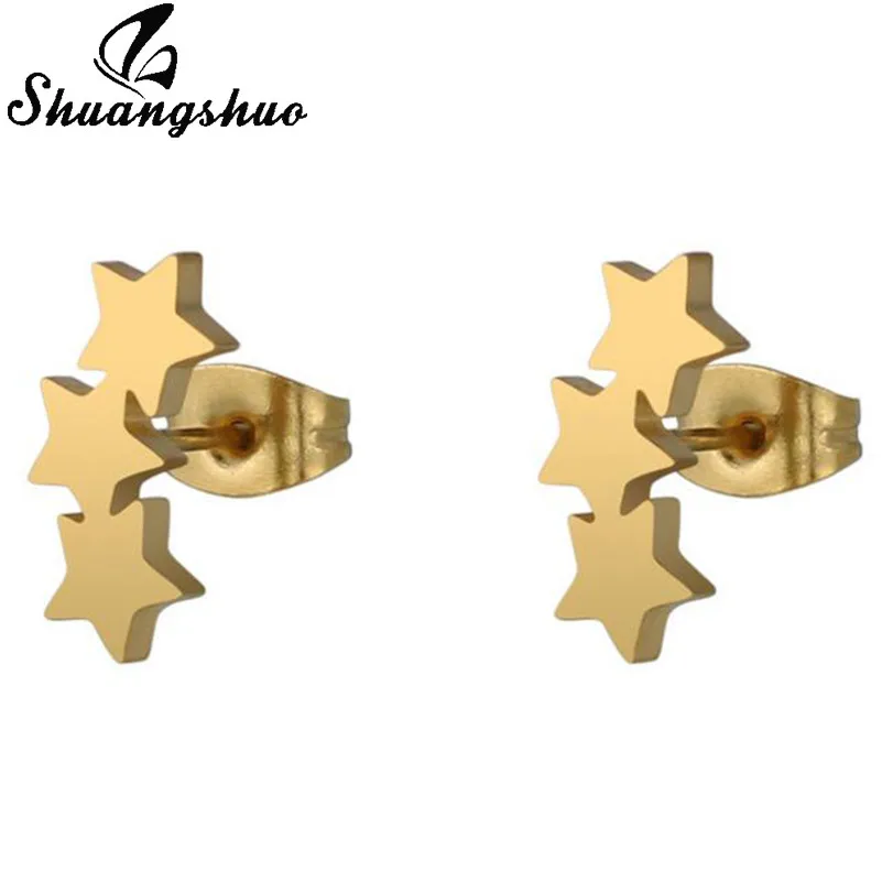 05g Shuangshuo, модные богемные панк серьги, ювелирное изделие, мини, черная Геометрическая луна, звезда, серьги-гвоздики из нержавеющей стали для женщин, девочек, детей - Окраска металла: 05g