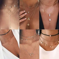 new jewelry retro crystal multi layer necklace sweater chain ladies pendant retro charm necklace 2019 wholesale jewelry