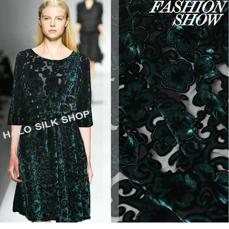 Темно зеленый Шелковый жоржет с рисунком шелковая бархатная ткань для