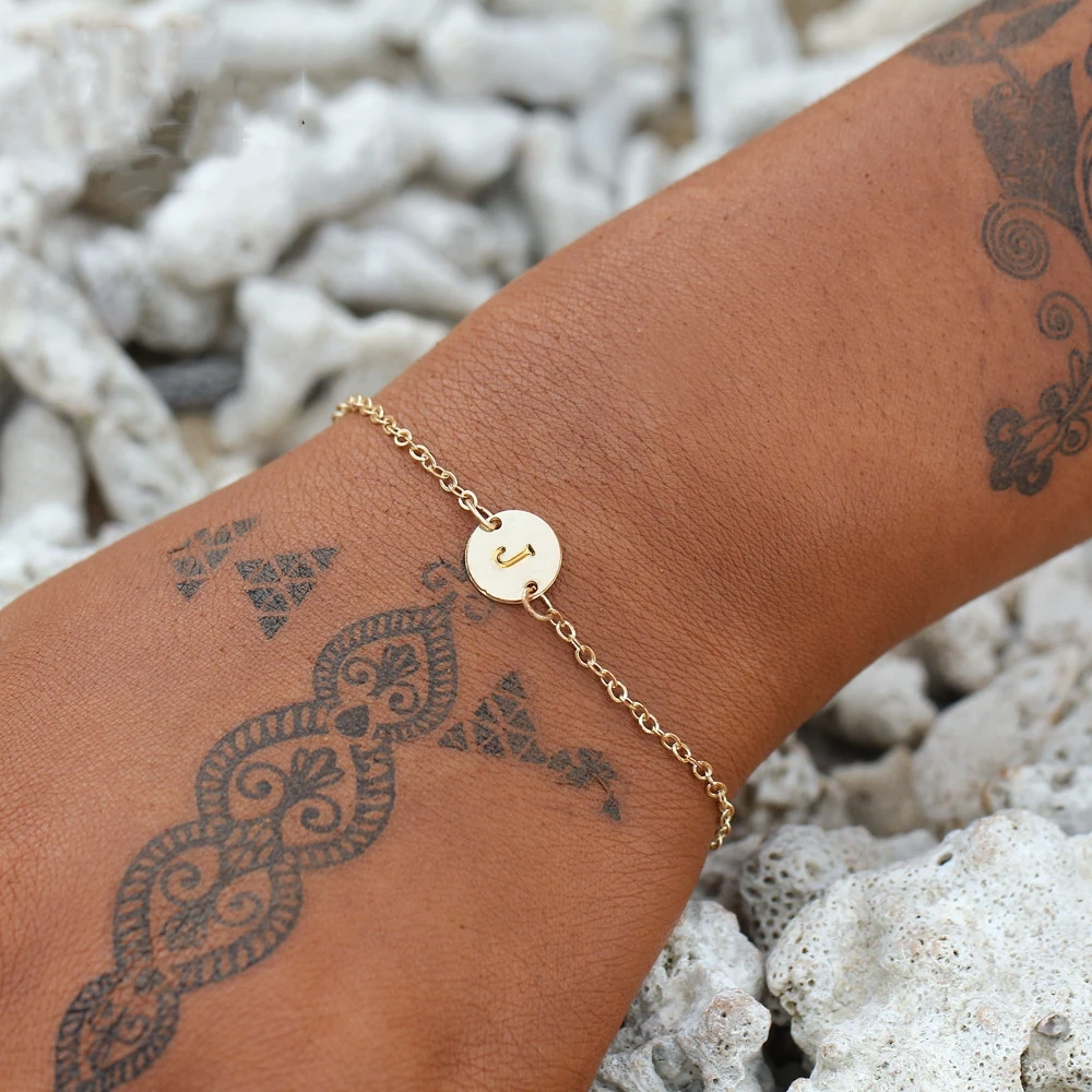 IF ME Fashion Initial Letter Round Charms Bracelet &amp Bangle for Women Pulseras Capital J K Pendant Chain Name Bracelets Jewelry |