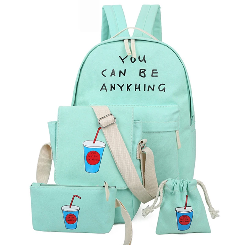 Новый элегантный дизайн 4 шт./компл. Для женщин Печать на холсте Рюкзаки Высокое