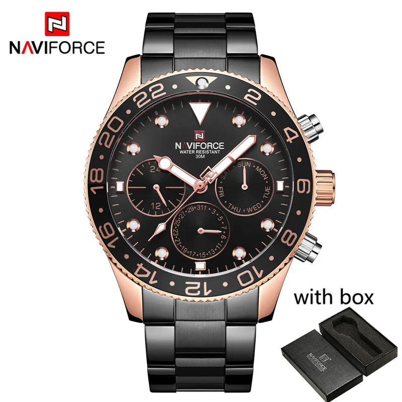 NA914702 with box NAVIFORCE Лидирующий бренд, мужские часы, водонепроницаемые, спортивные, военные, наручные часы, нержавеющая сталь, мужские, деловые часы, Relogio Masculino 9147 - Цвет: NA914702 with box