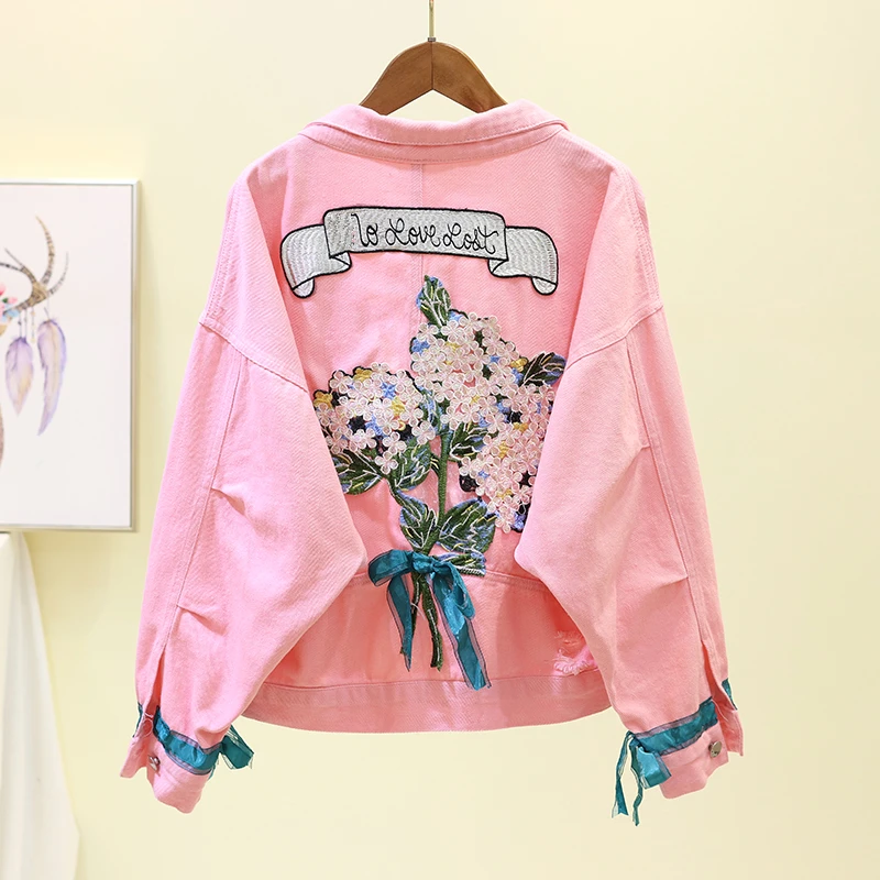 Женская джинсовая куртка в Корейском стиле с вышивкой свободная повседневная