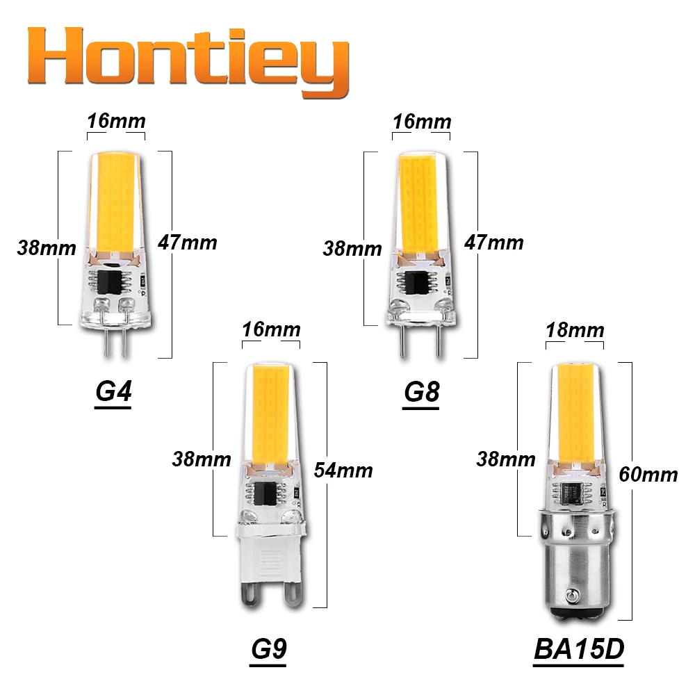Hontiey COB LED G4 G8 G9 BA15D 220 В 110 в мини-лампа силиконовая хрустальная люстра галогенный прожектор швейная машина с регулируемой яркостью