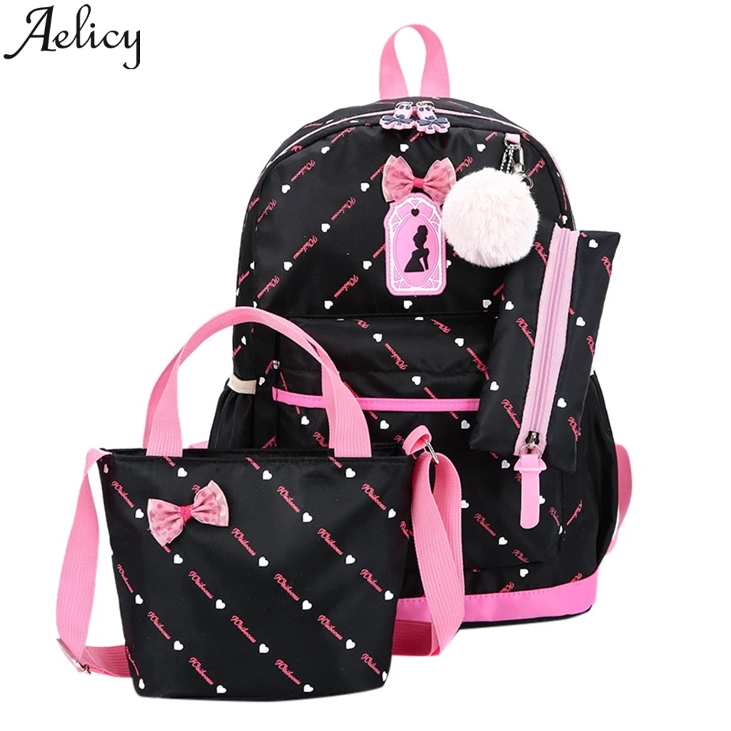 Aelicy Женская модная школьная сумка из трех частей с бантом холщовый рюкзак сумки