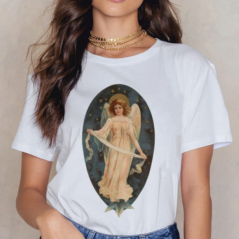 Angel Fashion Kawaii женская футболка с принтом, футболка с коротким рукавом и круглым вырезом, винтажная модная футболка Harajuku Ullzang, женские футболки - Цвет: 3214