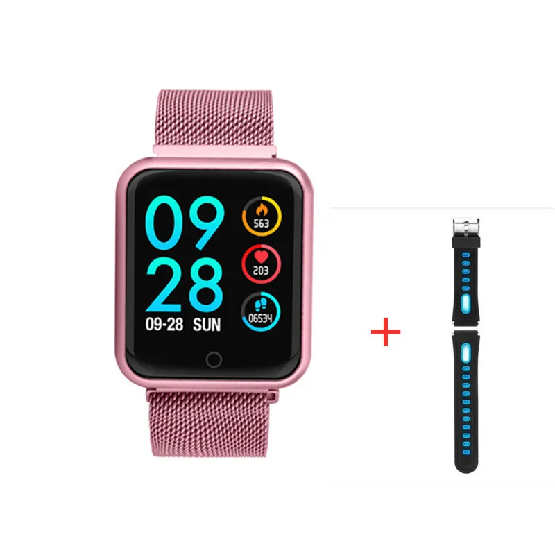 add blue strap Смарт-часы P68 для мужчин и женщин, монитор сердечного ритма, спортивный фитнес-трекер, умные часы для IOS, iphone, apple, Android, PK часы 5 IWO 11/12 - Цвет: add blue strap
