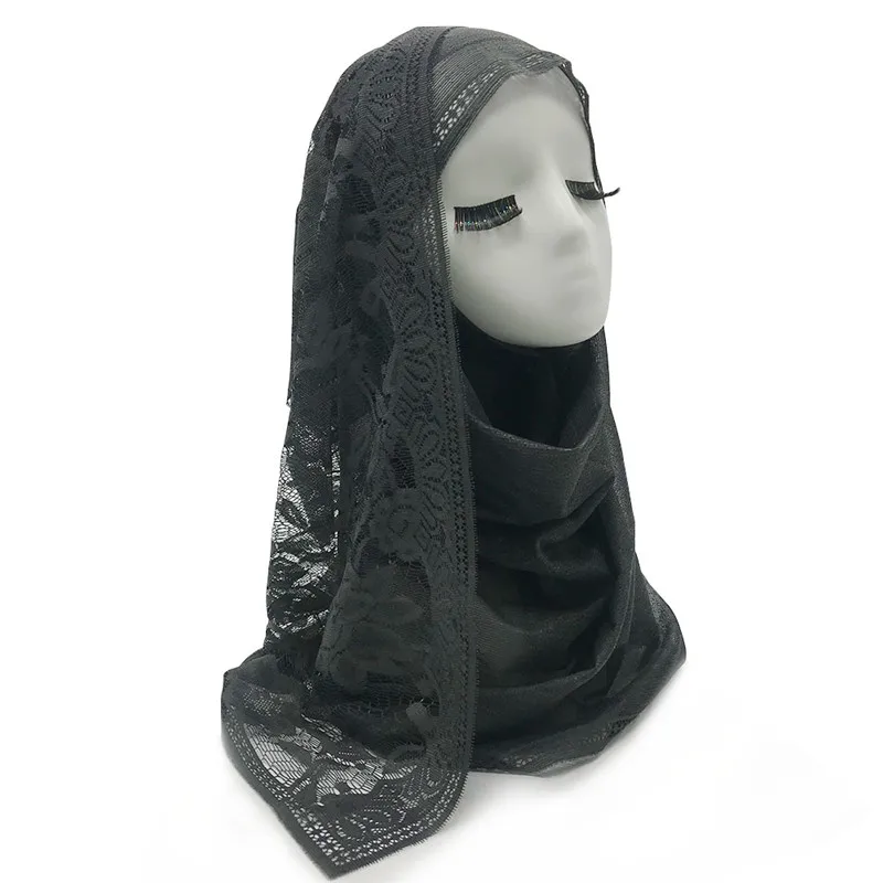Модный кружевной однотонный шаль из вискозы мусульманский шарф хиджаб бандана 10